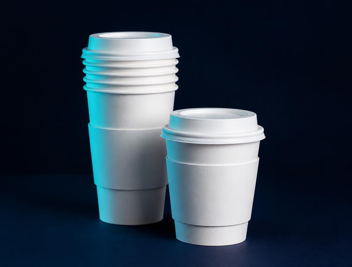 Plain white paper coffee cups with lids, ready for custom branding